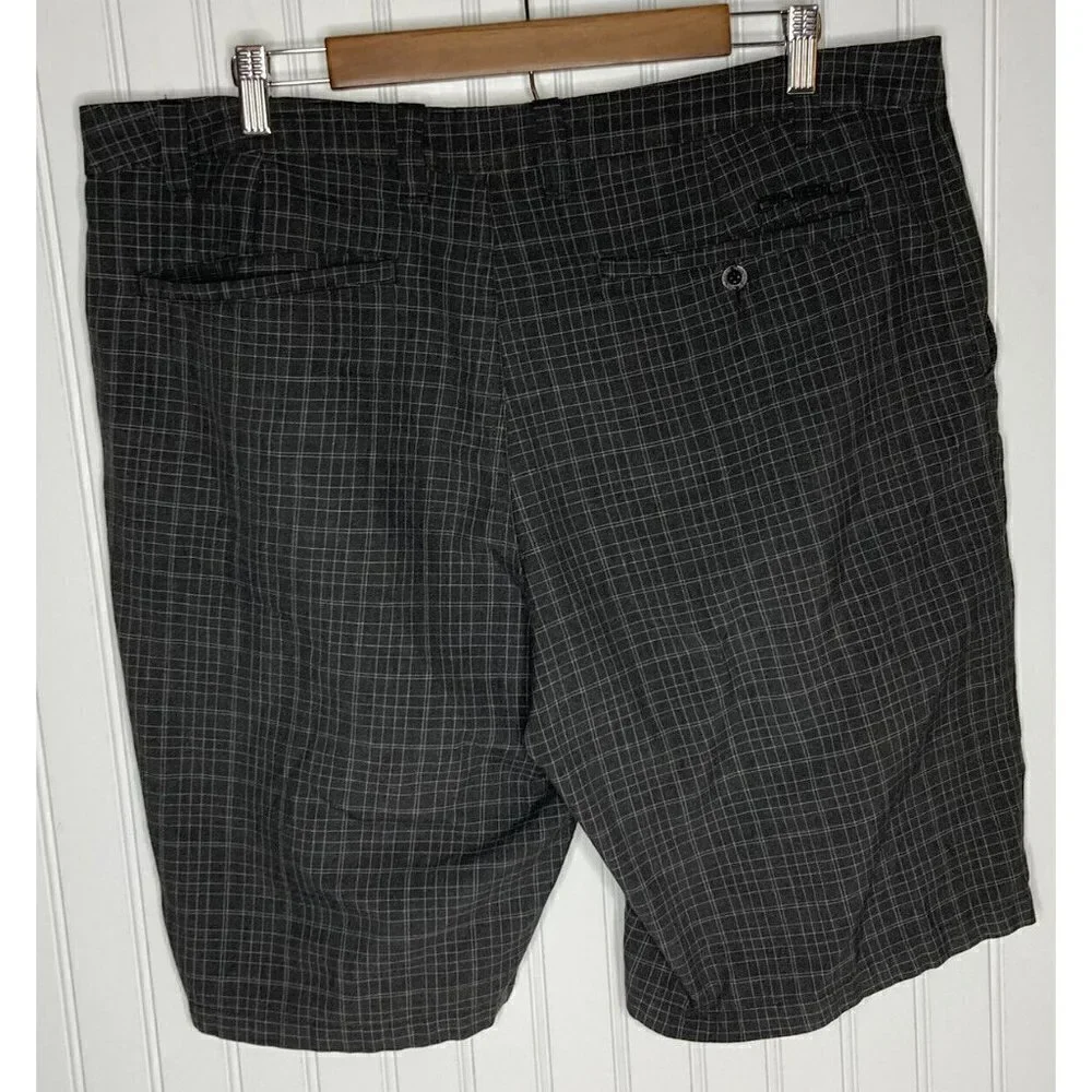 O'Neill Gray Window Pane Plaid Mens 38 Flat Front Casual‎ Bermuda Golf Shorts